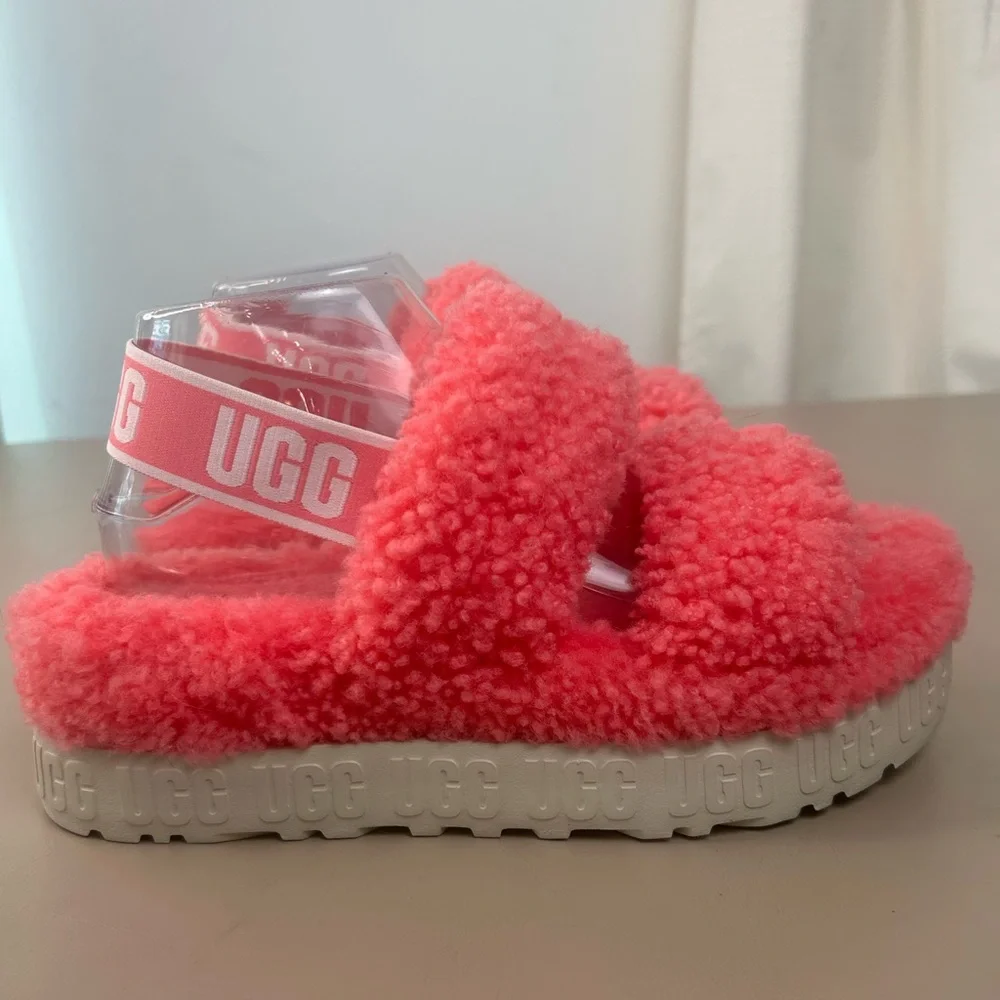 UGG Oh Fluffita Women's Shearling Slingback Platform Sandals Slipper Pink Size 8